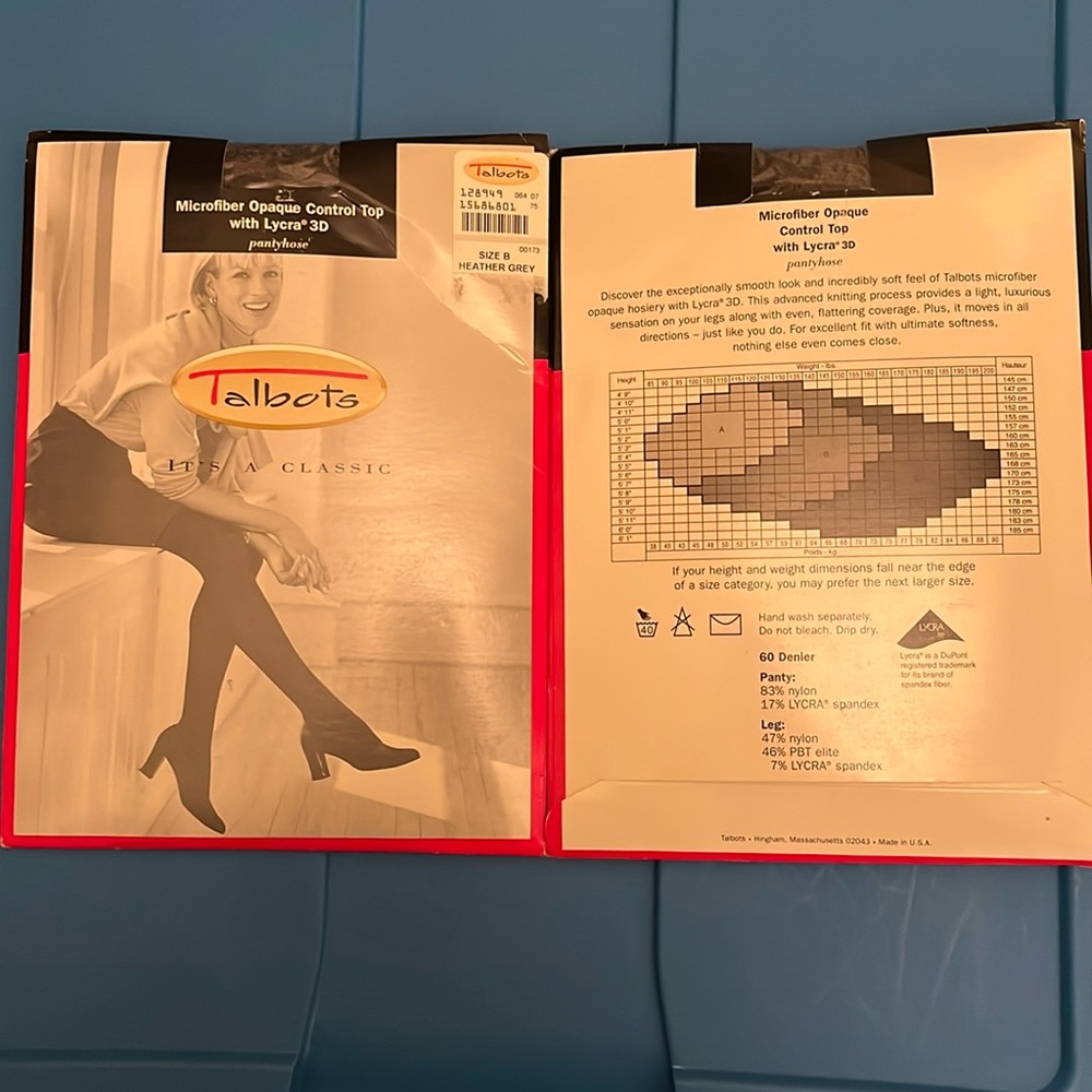 Talbots | 2 NWT Microfiber Opaque Control Top Pantyhose Size B Heather Grey NEW